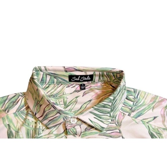 Bad Birdie Mens Tropical Leaf Print Golf Polo Shirt Size Large - Performance - Picture 2 of 8